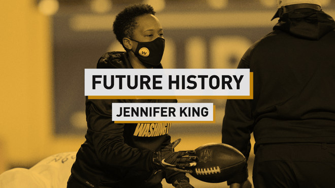 Jennifer King talks about making history as the first full-time African American female coach in the NFL and the importance of being your own representation when you don't see anyone like you in your field.