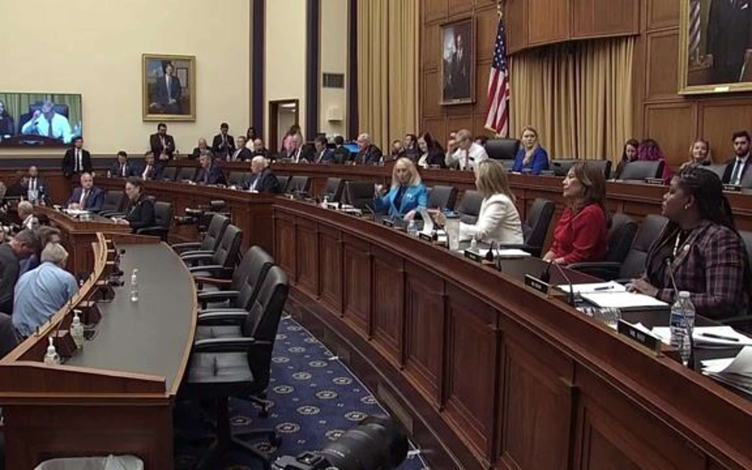 Rep. Eric Swalwell (D-CA) displays a running clock of Rep. Jim Jordan's ...