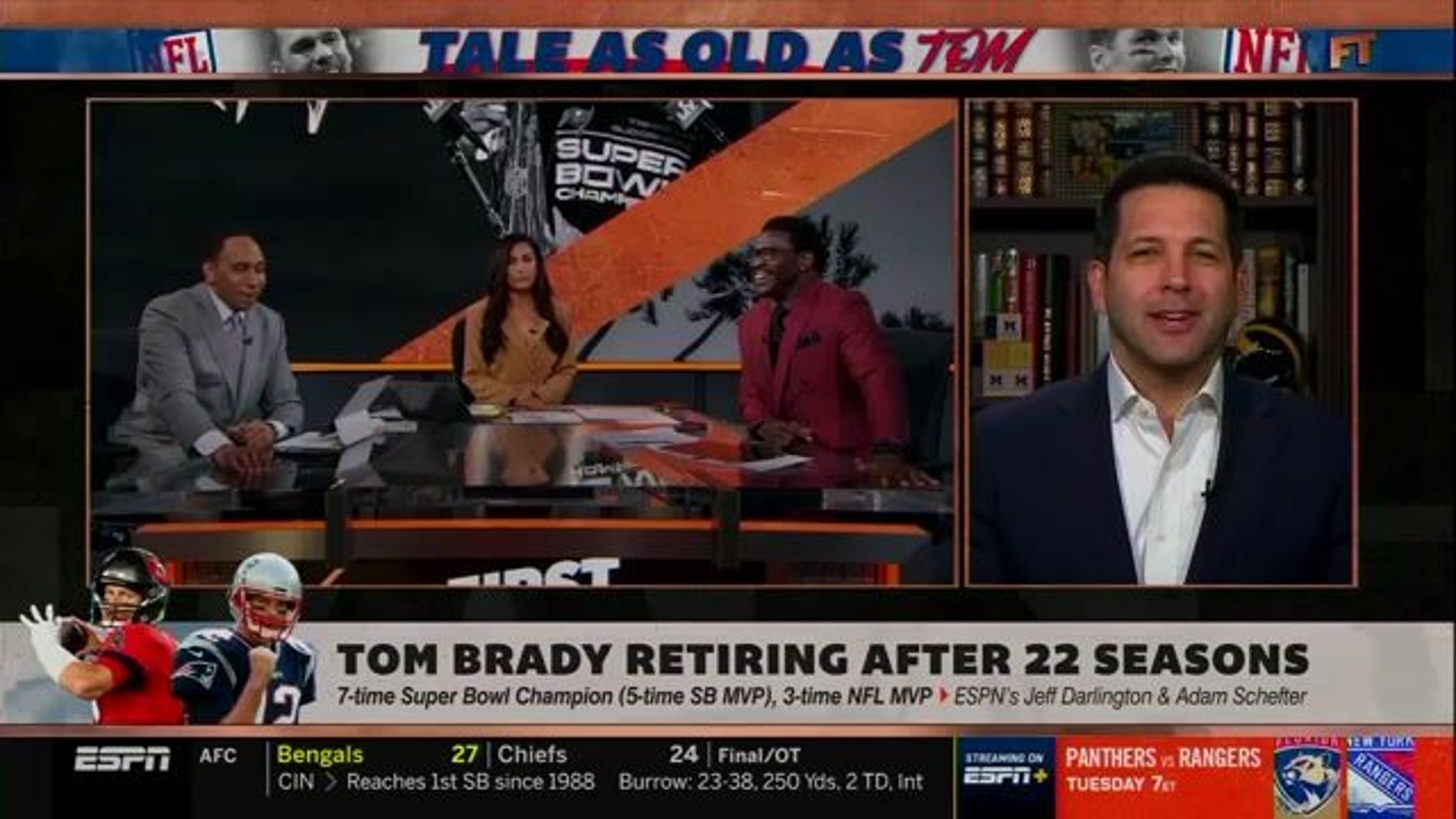 ESPN's Adam Schefter doubles down on his report that Tom Brady will be  retiring, despite Brady's camp's denials.