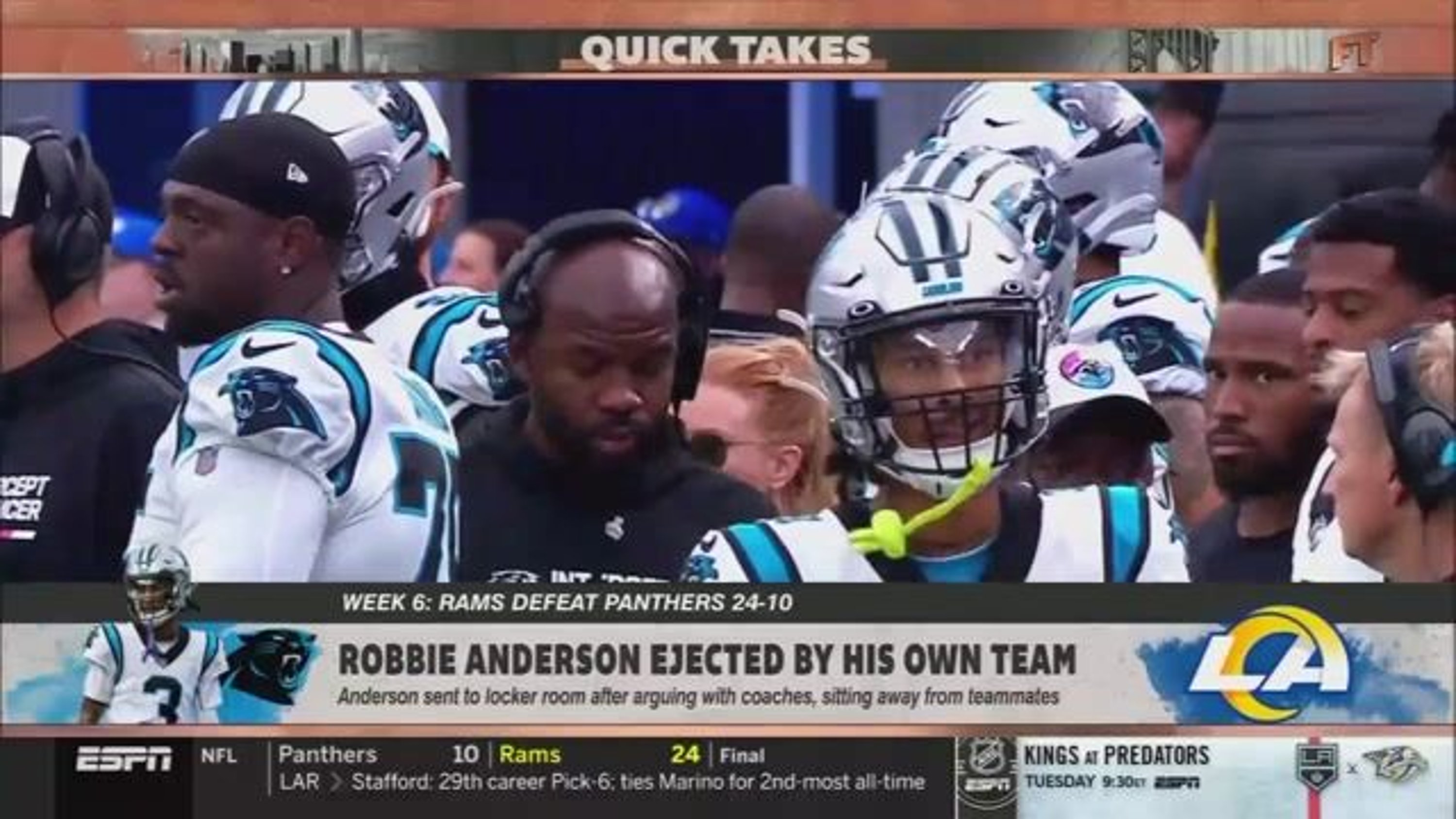 Panthers' Anderson sent to locker room vs. Rams after arguing with coaches